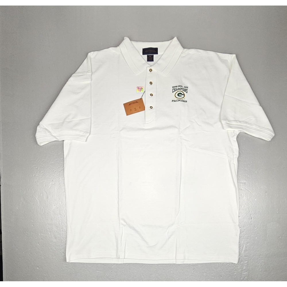 Vintage Green Bay‎ Packers Polo Shirt Mens 2XL White NFL Golf Super Bowl XXXI
